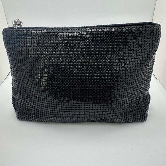 Vintage Neiman Marcus Black Mesh Shiny Chainmail Clutch Purse Rhinestone zipper - Picture 4 of 15